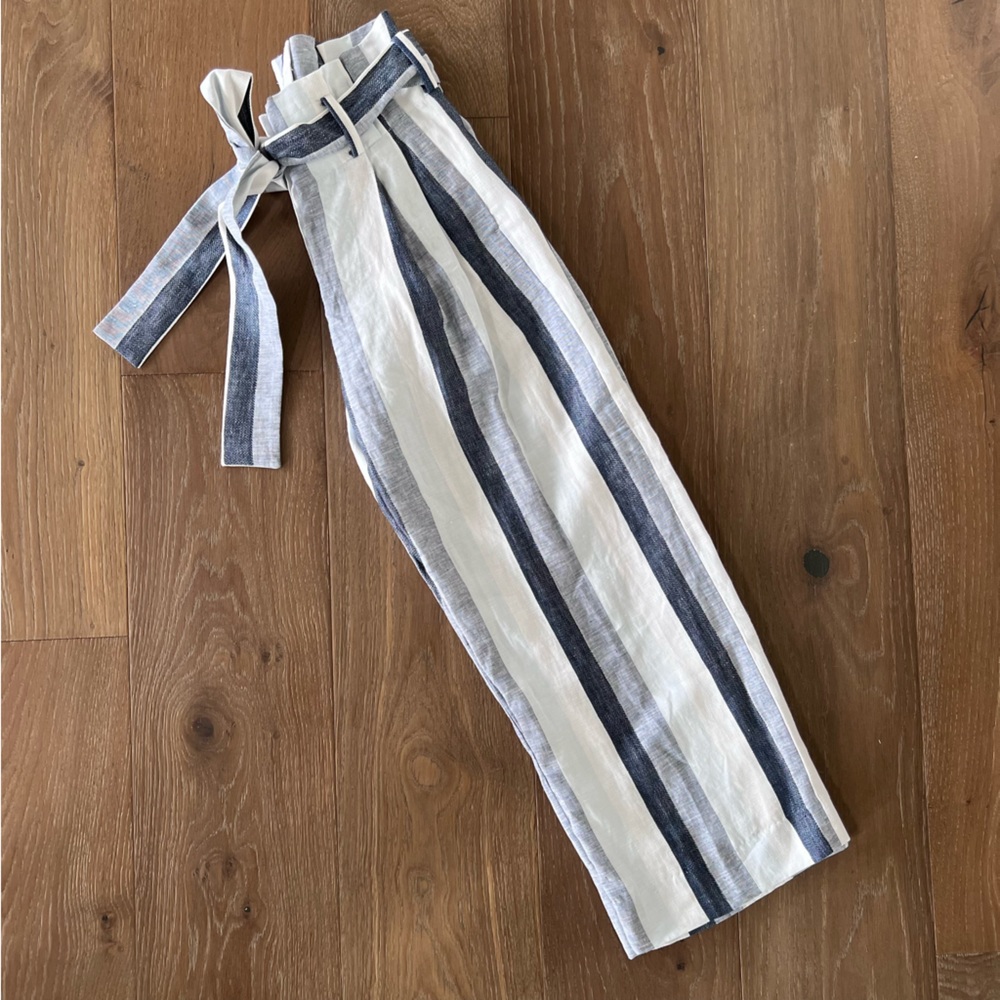 J.Crew NWOT Point Sur Paper Bag Linen Striped Wide Leg Pants, L2547 - Picture 5 of 13
